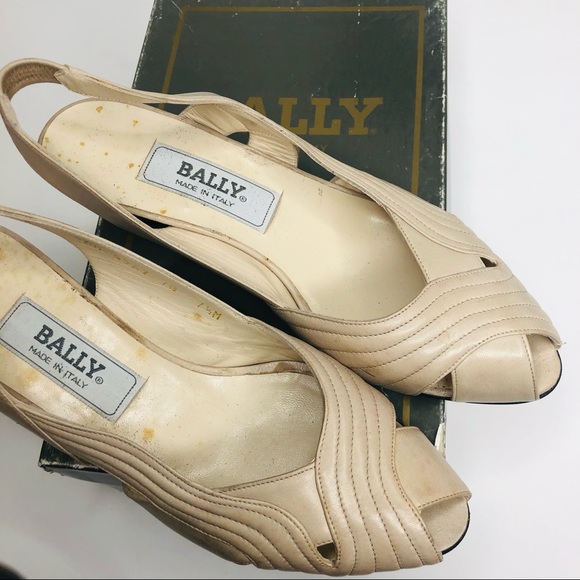 Vintage Bally Peep Toe Sling Back Italian Beige Shoes Size 7.5 - Picture 5 of 12